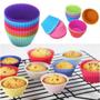 Imagem de Forminhas Forma Assadeira Para Cupcake Mini Bolo Muffins Bolinho De Silicone Vermelho Com 12 Peças