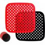Imagem de Forro Tapete em Silicone Para Air Fryer 20,5cm Fritadeira Elétrica QUADRADO Multiuso Universal Vermelho Preto