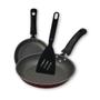 Imagem de Frigideira Antiaderente Francesa 18cm e 22cm Com Espatula Vermelho Kit Com 3 Peças