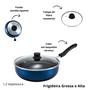 Imagem de Frigideira  Grande Alta Funda Antiaderente Wok Azul Teflon 26 cm Tampa de Vidro