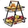 Imagem de Fruteira de mesa cesto organizador de frutas verduras legumes 2 andares com alça para cozinha salas dispensas