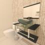 Imagem de Gabinete De Vidro 70Cm Inox Com Cuba Oval Ouro Envelhecido