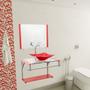 Imagem de Gabinete de vidro para banheiro com cuba de apoio quadrada e espelho incluso - várias cores