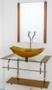 Imagem de Gabinete de vidro para banheiro inox 60cm cuba oval chanfrada dourado real