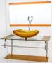 Imagem de Gabinete de vidro para banheiro inox 90cm cuba abaulada dourado real