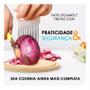 Imagem de Garfo Apoiador Alça Fatiar Alimentos Suporte Cortar Legumes Frutas Vegetais Tomate Cebola Segurador Cortador Cozinha