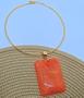Imagem de Gargantilha Choker Aro Liso Rigido Folheado a Ouro Dourado Antialérgico com Pingente Retângulo Resinado Tendência Luxo