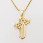 Imagem de Gargantilha Colar Feminino Folheado a Ouro 18 k Pingente Cruz Crucifixo Vazada 3D