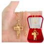 Imagem de Gargantilha Colar Pingente Cruz Crucifixo Jesus Cristo Folheada a Ouro 18k