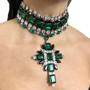Imagem de Gargantilha Com Pingente De Cruz Verde, Colar Com Strass, Festa De Noiva, Joias, Presente