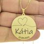 Imagem de Gargantilha Pingente Redondo Personalizado Coração Nome Kátia Banhado Ouro 18K - 999007395