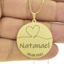 Imagem de Gargantilha Pingente Redondo Personalizado Coração Nome Natanael Banhado Ouro 18K - 999007096