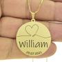 Imagem de Gargantilha Pingente Redondo Personalizado Coração Nome William Banhado Ouro 18K - 999007136