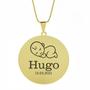 Imagem de Gargantilha Pingente Redondo Personalizado Nome Hugo Banhado Ouro 18K - 999005044