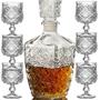 Imagem de Garrafa Licoreira Quadrada + 6 Mini Taças de Dose Vidro Licoreira Decoração Frasco Cristal Lapidada Whisky Licor
