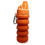 Imagem de Garrafa Silicone Dobrável Retrátil 500 mL Tampa Rosca com Mosquetão Laranja