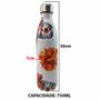 Imagem de Garrafa Termica Estampada Flores 750 Ml Squeeze Floral Inox Resistente Academia Treino Aula Curso Cha Agua Suco Cafe