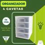 Imagem de Gaveteiro de Chão Branco 4 Gavetas Transparentes Organizador Multiuso Casa Escritorio Espaçoso Forte