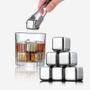 Imagem de Gelo Reutilizavel Inox Cubo Artificial 8 Cubos Com Pegador Bebidas Reutilizável Drink Whiskey