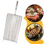 Imagem de Grelha Dupla Aço Inox Para Peixe Churrasco Parrilla 25x50cm Grill Assar Cabo Revestido em Alumínio Lareira Abrir Fechar