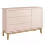Imagem de Guarda Roupa 2 Portas e Cômoda com Porta Classic Rosa Fosco Pés Madeira Natural - Reller Móveis