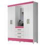 Imagem de Guarda Roupa Capri 165cm 4 Portas Branco Rosa Flex com Espelho Moval