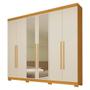 Imagem de Guarda Roupa Casal 100% Mdf Com Espelho 6 Portas 4 Gavetas Nubia Acp Móveis Nature/Off White