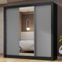 Imagem de Guarda-Roupa Casal 3 Portas de Correr com Espelho Preto/Cinza Nobre Madesa