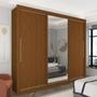 Imagem de Guarda-Roupa Casal 3 Portas Deslizantes e 4 Gavetas C/ Espelho - Gelius Royale - Flex-Castanho/Ripado 3D