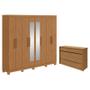 Imagem de Guarda Roupa Casal Andara Soft com Espelho e Pés com Cômoda Gaveteiro Urban Amêndoa Clean  Lopas