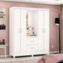 Imagem de Guarda Roupa Casal Capelinha Lord com Espelho 4 Portas 2 Gavetas Branco Rosa Flex Tana Decor Demobil