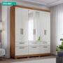 Imagem de Guarda Roupa Casal Com Espelho 100% Mdf 6 Portas 5 Gavetas Porto Panan Móveis Cinamomo/Off White