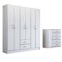 Imagem de Guarda-Roupa Casal Emily 6 Portas 2 Gavetas com Cômoda 1 Porta 5 Gavetas Branco - Panorama Móveis