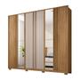 Imagem de Guarda-Roupa Casal Mozart Lux 6 Portas 4 Gavetas Ripado com Espelho Buriti/Fendi - Caemmun