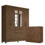 Imagem de Guarda Roupa Casal New Cuba Com Espelho E Cômoda Venus Castanho Wood Flex- Moval