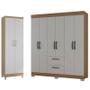 Imagem de Guarda Roupa Casal Tóquio 6 Portas com Armário Multiuso 2 Portas Castanho Off White - Poquema