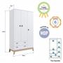 Imagem de Guarda-Roupa Infantil 3 Portas e 2 Gavetas com Nichos, Cabideiro e Pés Retrô para Quarto de Bebê Branco com Itapuã