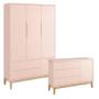 Imagem de Guarda Roupa Infantil 3 Portas e Cômoda com Porta New Classic Rosa com Pés Madeira Natural - Reller