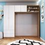 Imagem de Guarda-Roupa Infantil 4 Portas e 2 Gavetas com Nichos, Prateleira e Cabideiro para Quarto de Bebê Nogal com Branco