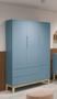 Imagem de Guarda-Roupa Retrô 3 Portas Classic New Azul Fosco com Natural - Reller