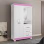 Imagem de Guarda-Roupa Solteiro com Espelho 2 Portas 3 Gavetas Paris Notável Branco/Rosa