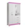 Imagem de Guarda-Roupa Solteiro com Espelho 2 Portas 3 Gavetas Paris Notável Branco/Rosa