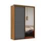 Imagem de Guarda-Roupa Solteiro com Espelho Qualitá 100% MDF 2 PT 3 GV Freijó e Titânio