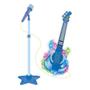 Imagem de Guitarra e microfone infantil azul som luz conecta celular mp3 karaoke criança rock boy