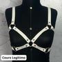 Imagem de Harness Branco Arreio Feminino Peito Sutiã Couro Branco Fantasia Noiva