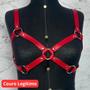 Imagem de Harness Vermelho Feminino Couro Lingerie em Couro Provocante Ousada Dominadora