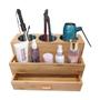 Imagem de Harzen Brothers Hair Tool Organizer- Bambu, Suporte para Secador de Cabelo, Bancada Sanitária, Suporte de Armazenamento Vanity Caddy para Acessórios, Maquiagem, Produtos de Higiene Pessoal