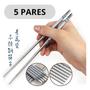 Imagem de Hashi Aço Inox Resistente Higiênico Comida Japonesa 5 Pares