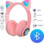 Imagem de Headset Bluetooth Infantil Rosa Luz LED Sem Fio Gatinho