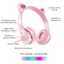Imagem de Headset Gato Orelha Luz Fone Infantil com fio e Bluetooth Rosa